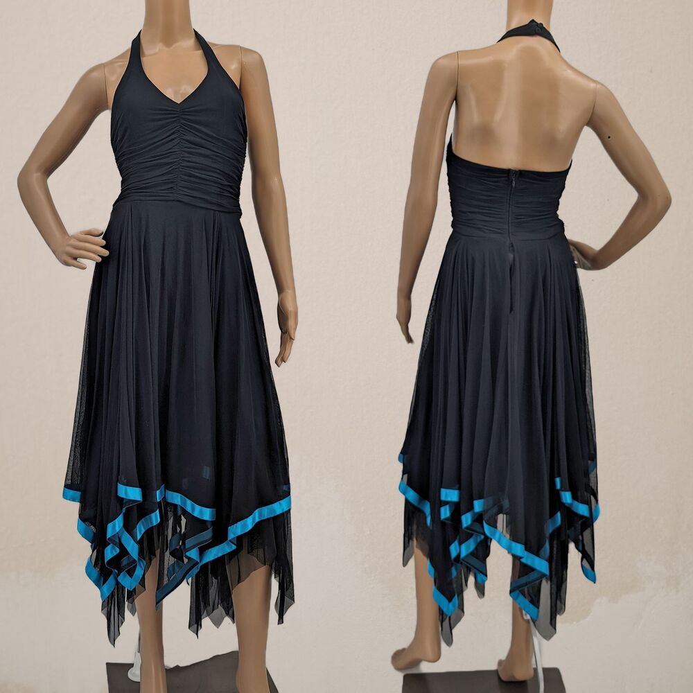 Vintage 1990s y2k Betsy & Adam Halter Dress Fairycore Mesh Whimsygoth Satin 10